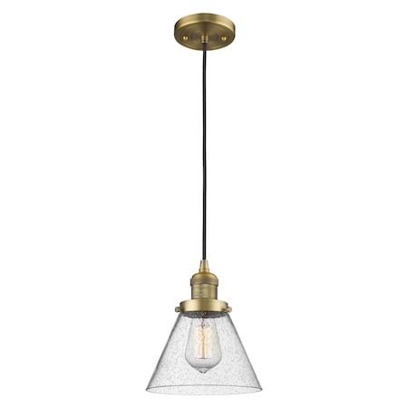 Large Cone Vintage Dimmable Led 8 Brushed Brass Mini Pendant With Seedy Glass